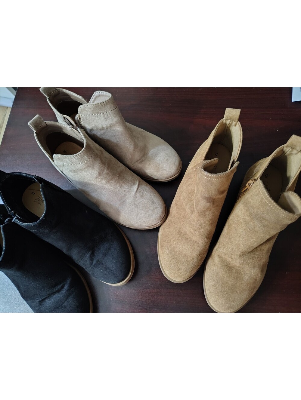 Time And Tru Booties (THREE PAIRS) Size 6 Women's Black, Brown, Beige 212